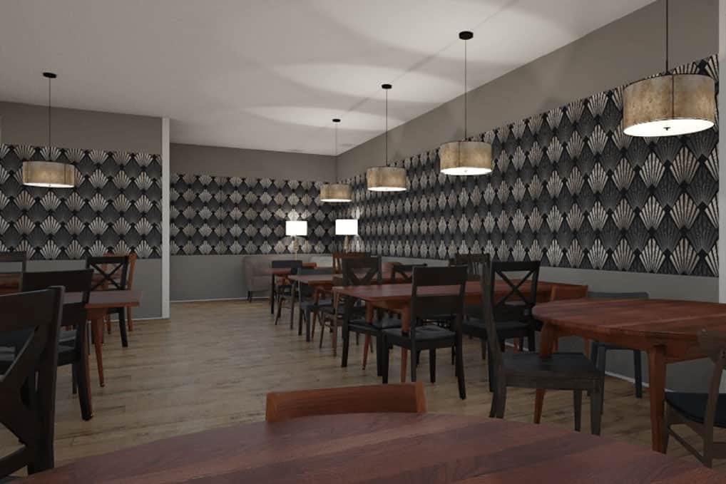 Plus - Interior Design | Wir visualisieren Ihre Räume - Neugestaltung vorab digital - Restaurant mit Tapete