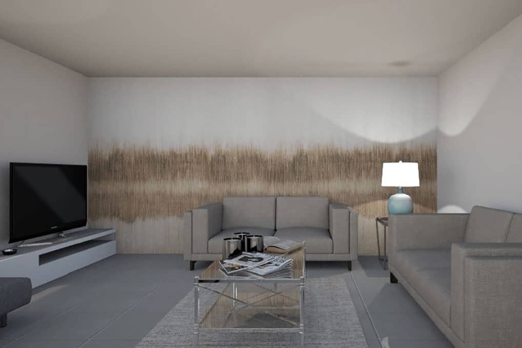 Plus - Interior Design | Wir visualisieren Ihre Räume - Neugestaltung vorab digital - Wohnzimmer mit Wandbild