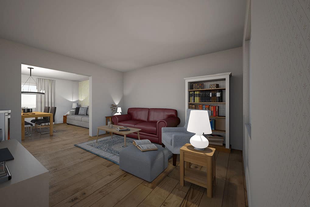 Plus - Interior Design | Wir visualisieren Ihre Räume - Neugestaltung vorab digital - Wohnzimmer rundum tapeziert