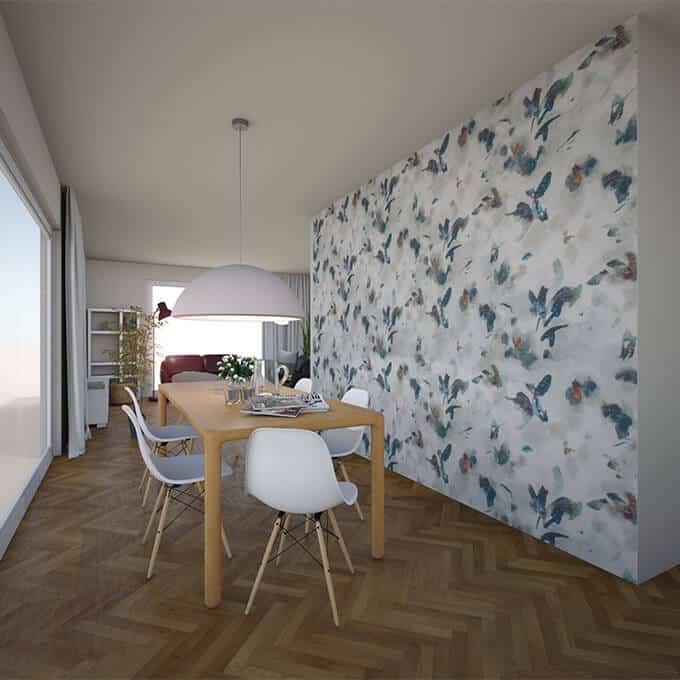 Plus - Interior Design | Visualisierung einer Eigentumswohnung mit schöner Tapete