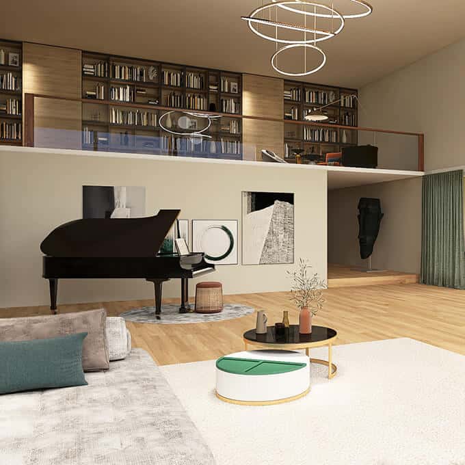 PLUS - Interior Design | Visualisierung eines Wohnzimmers mit Galerie